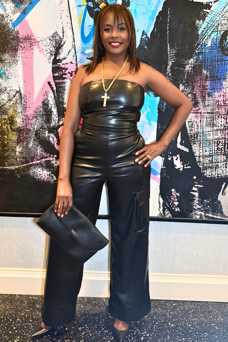 Leather Look Cargo Jumpsuit
