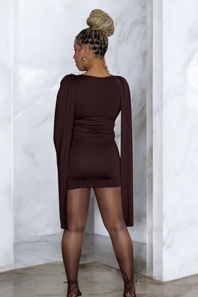 Tasha Cape Dress BROWN