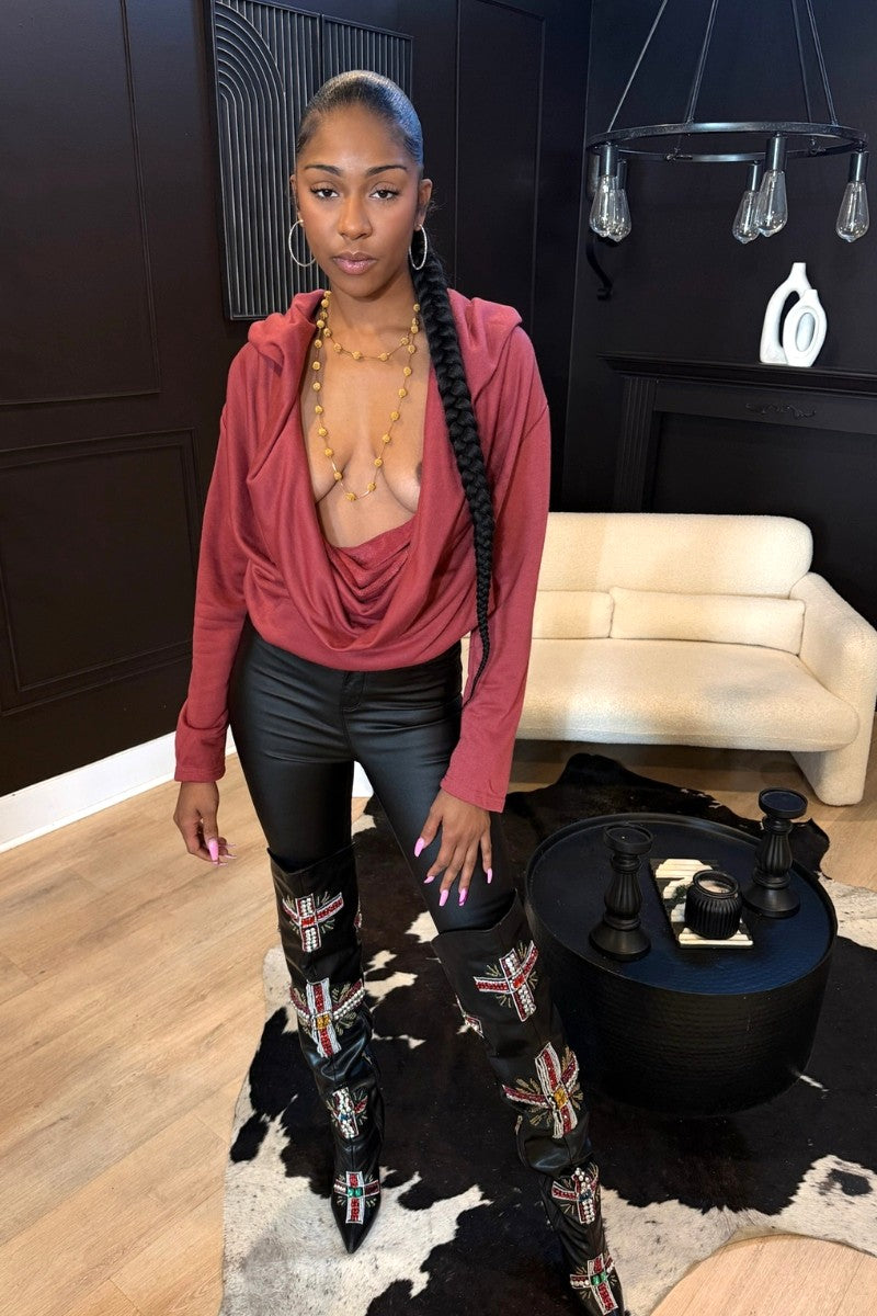 Rust /Red Sexy Hoodie Girl