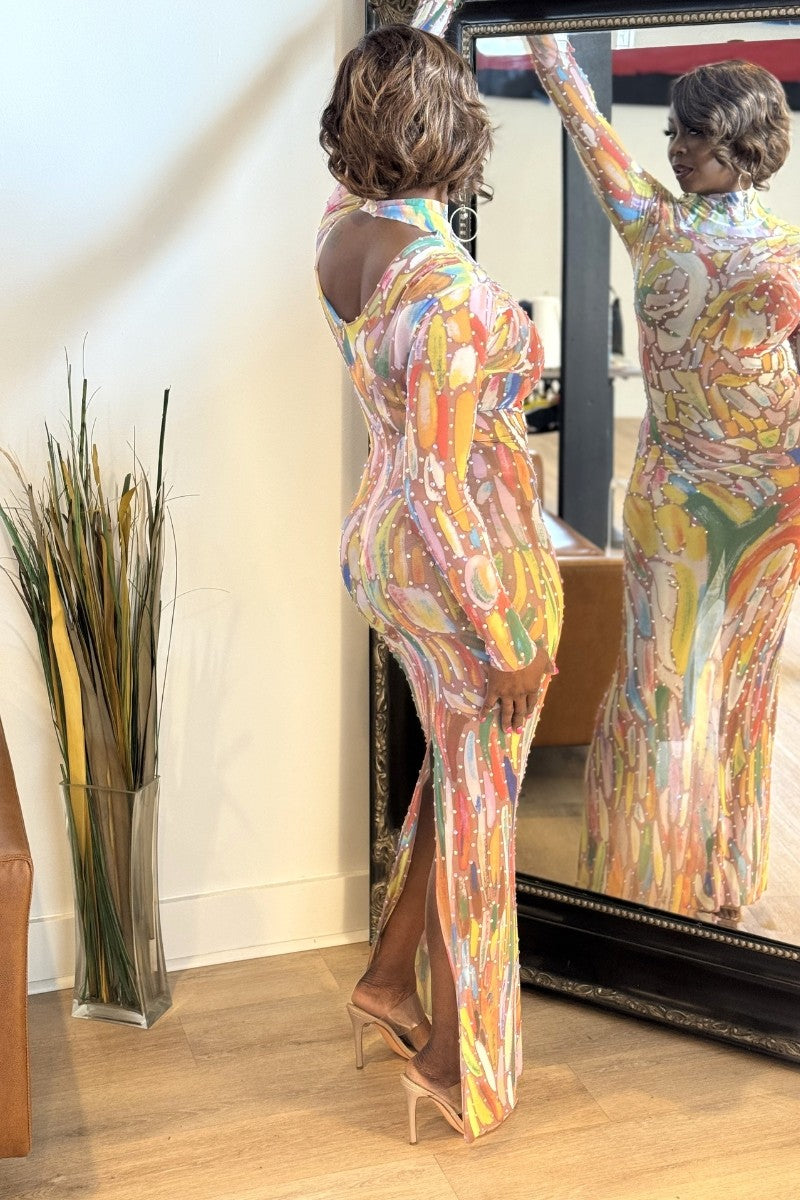 RHINESTONE MESH DRESS