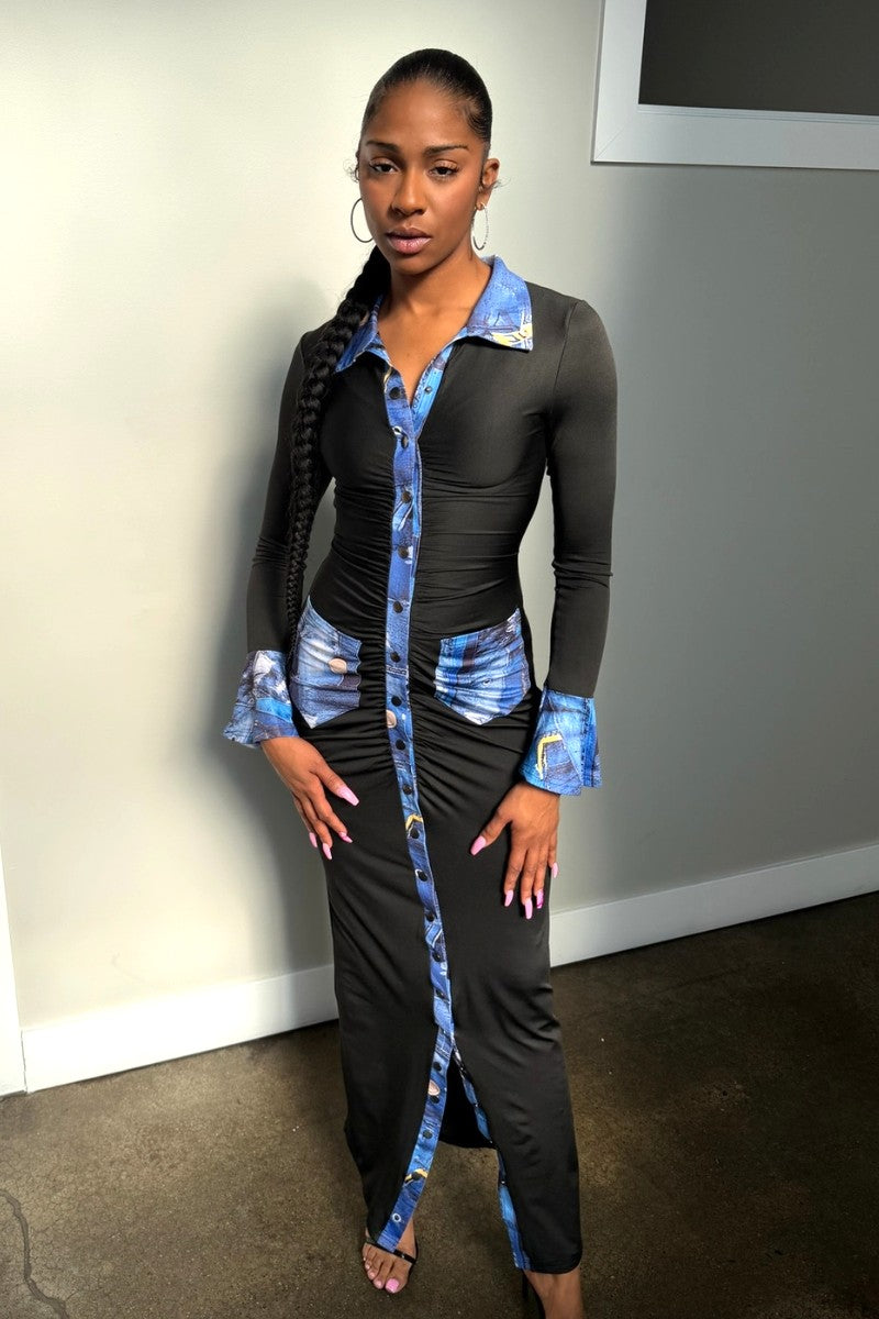 Zee Black Button Down Bodycon Dress