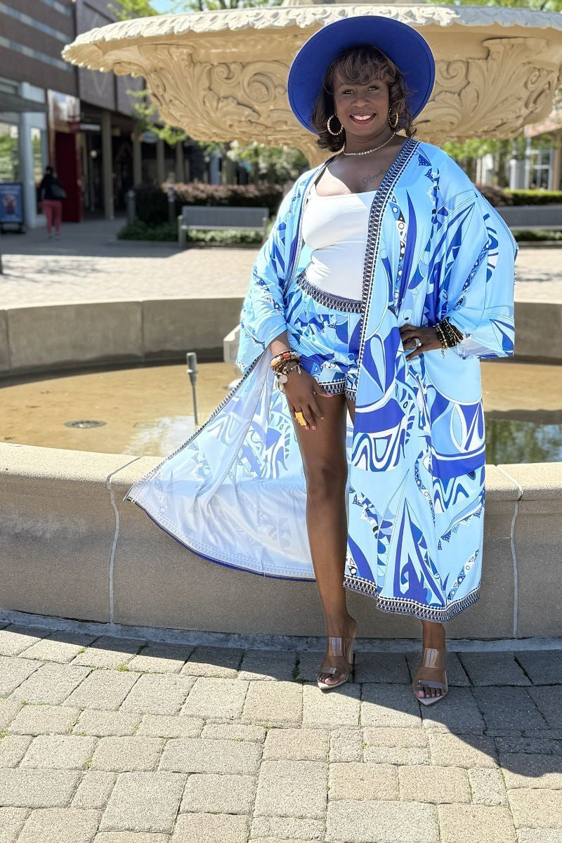 Sky Blue 2 Piece Kimono Set