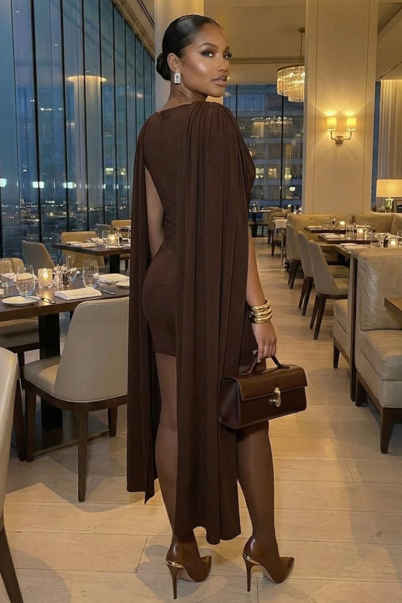 Tasha Cape Dress BROWN