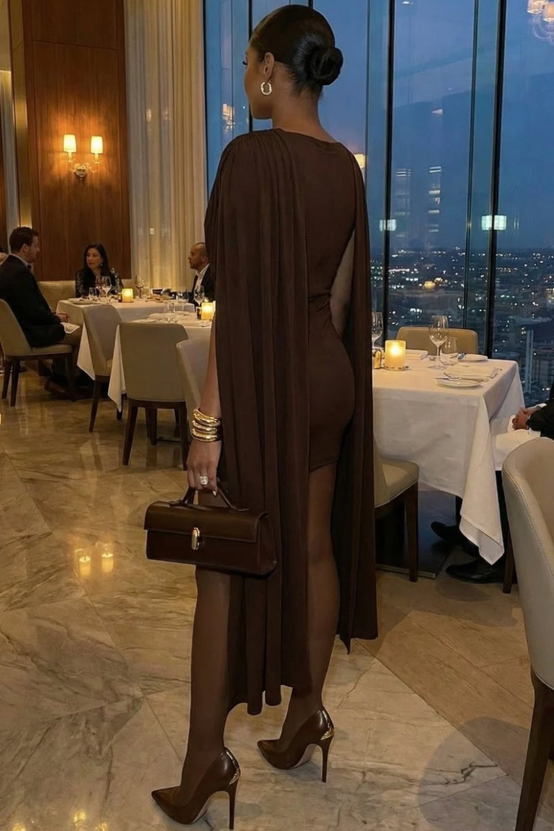 Tasha Cape Dress BROWN